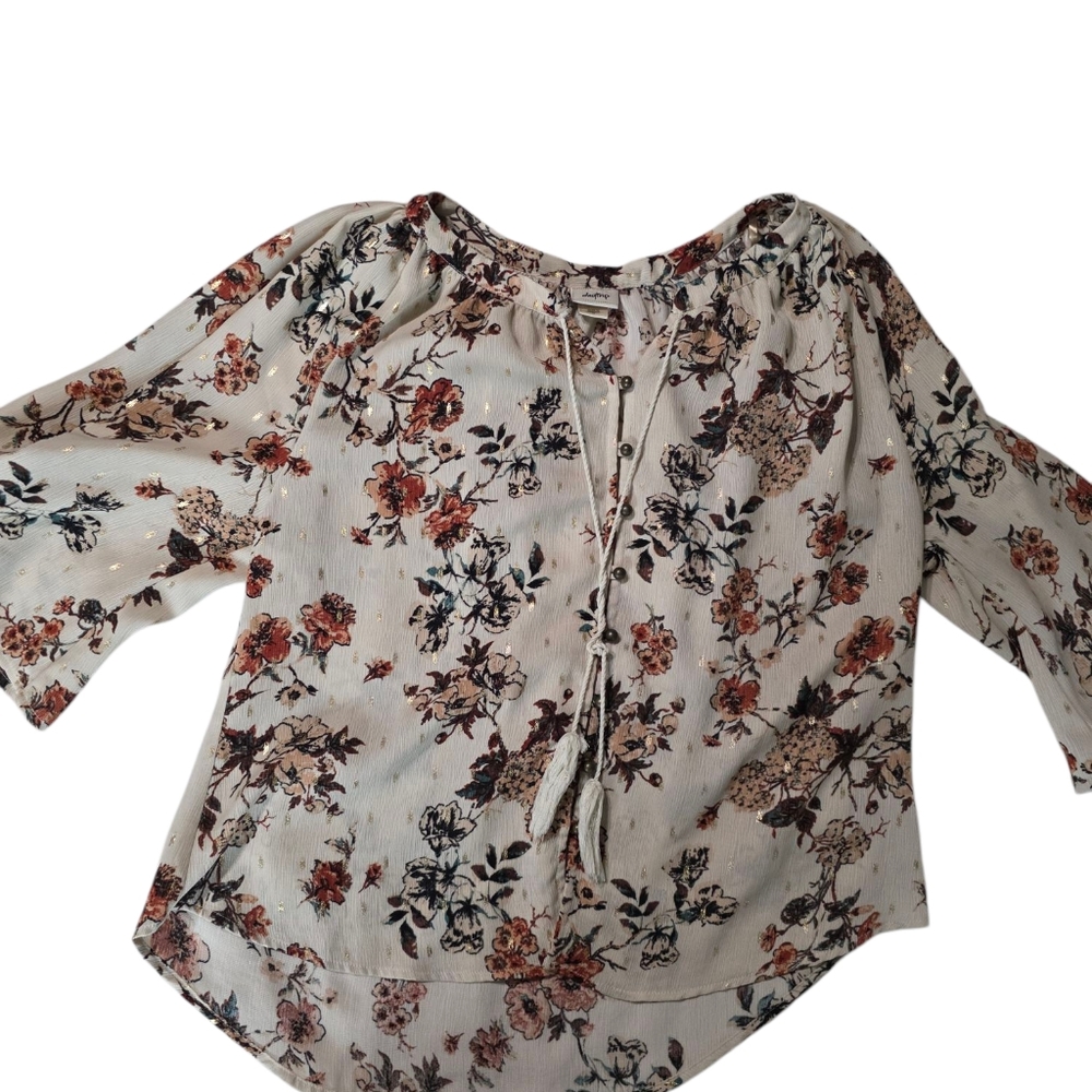 Daytrip Orange and Cream Tie Front Blouse 3/4 Sleeves